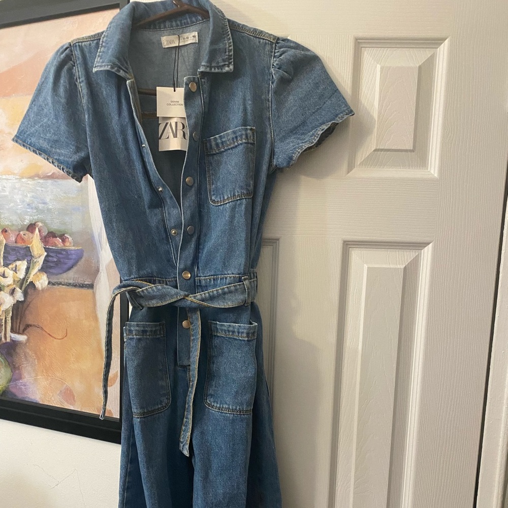 Zara Girls belted Snap Button Denim Jumpsuit